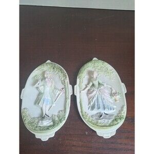 1940s Pair Of Chase Colonial Couple Hand Painted Porcelain Bisque Wall...